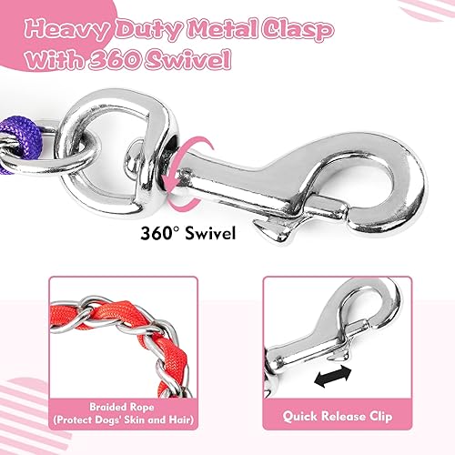 Miniatura 4 de Correa de cadena para perro a prueba de mordidas, cadena de metal y cuerda de nailon para perros con mango acolchado, correas resistentes para