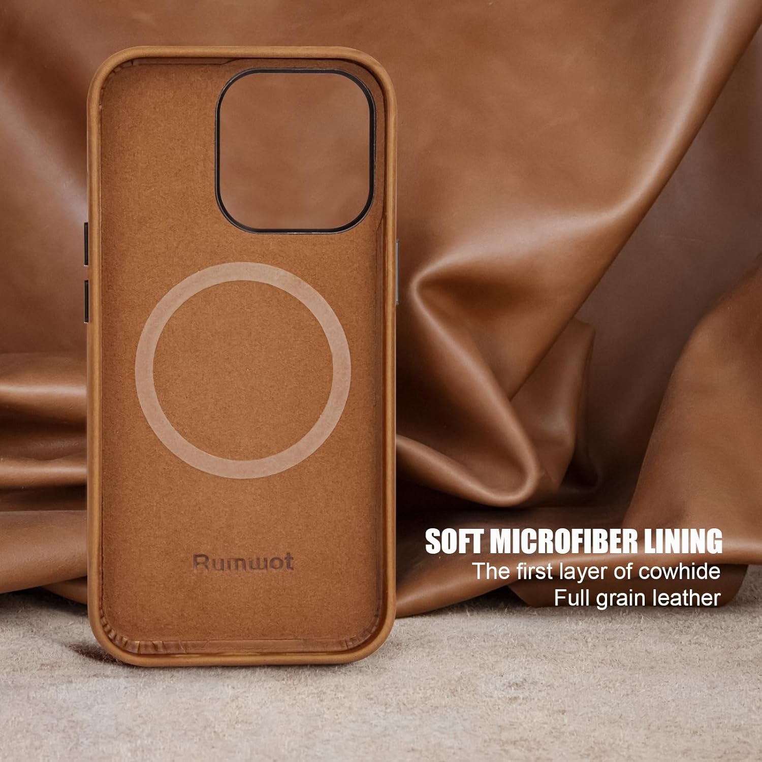Unique Patina Leather Case for iPhone 15 Pro Brown, Oil Wax Leather, Compatible with MagSafe, Slim Fit, Vintage Aesthetic, Metal Buttons and Camera Bezel for Men Women