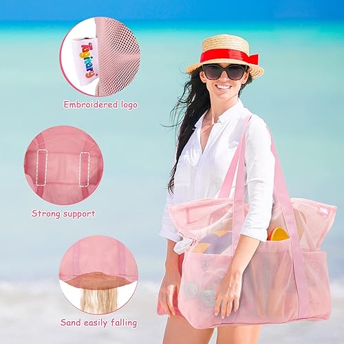 Miniatura 4 de Tagitary Juego de juguetes de playa de arena para niños de 3 a 10 años y bolsa de playa de malla con cremallera, bolsa de playa grande con 8