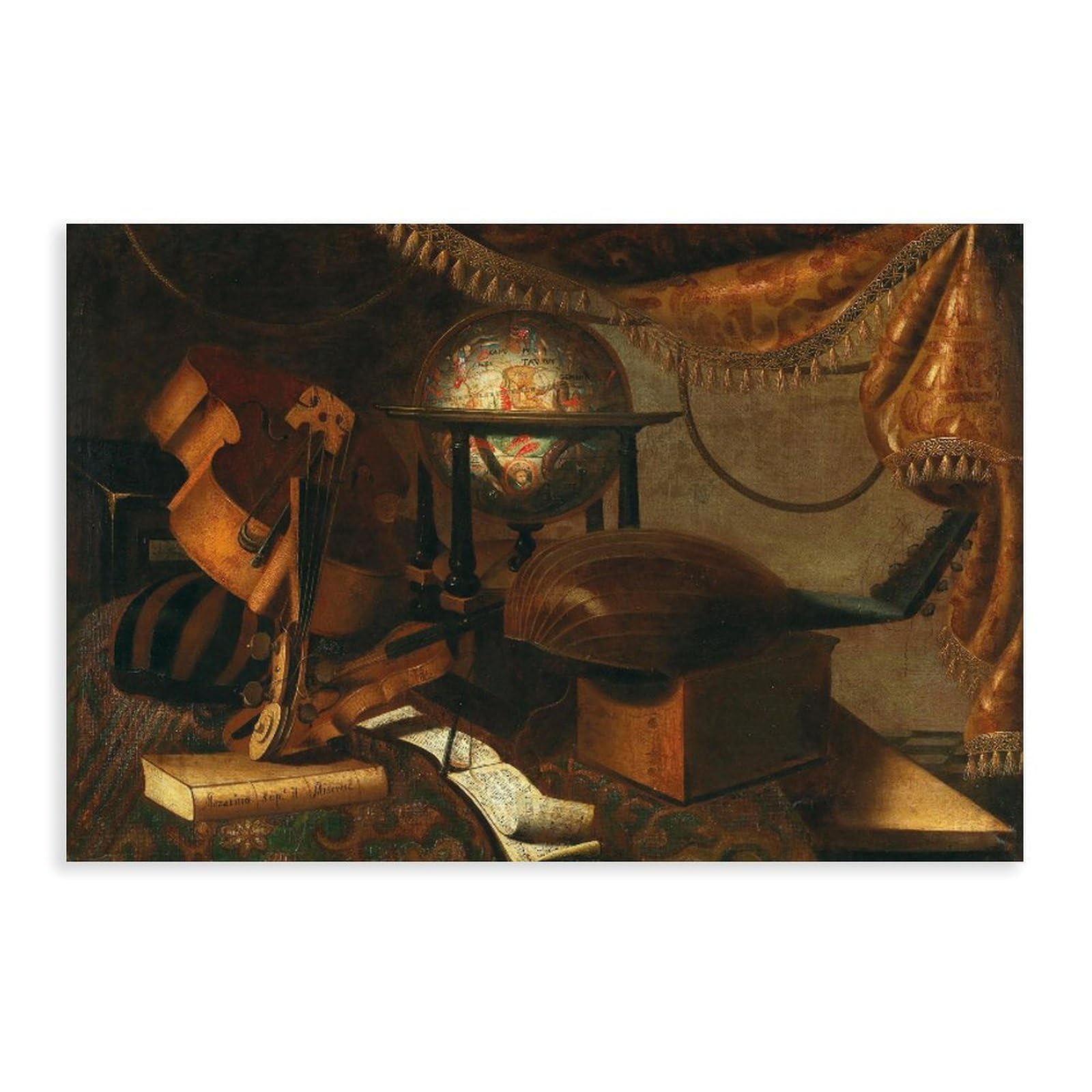 YWTJAX Musical Instruments, A Globe, Book And Music Sheets on A Table (17th Century) Canvas Poster for Dorm Room Decor Gift