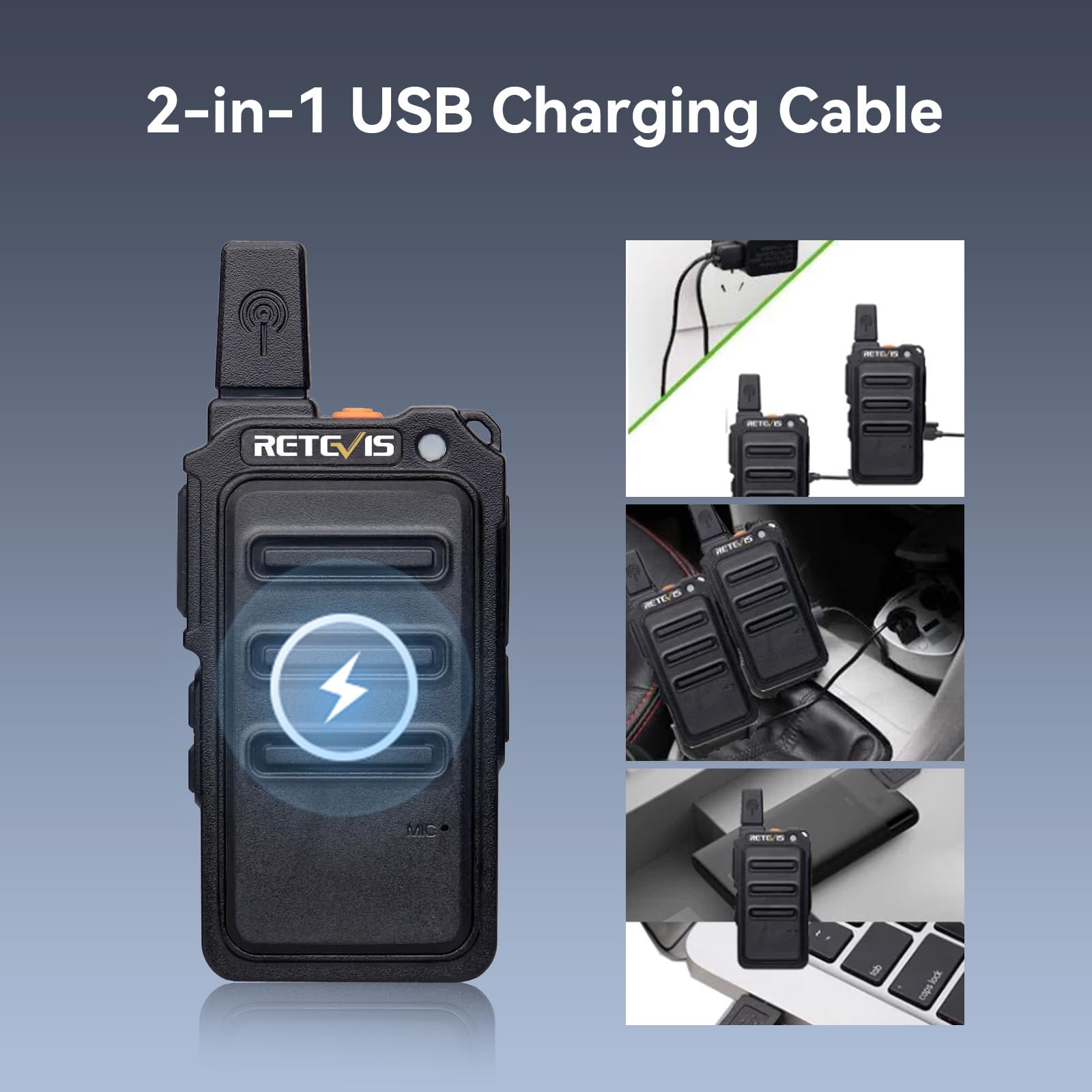 Retevis RT619 Talkie Walkie Mini, PMR446 Rechargeable Talkies Walkies 1300mAh, VOX Squelch, 2 en 1 USB Câble de Charge, sans Licence Portable Walkie Talkie pour Salle à Manger (4Pcs, Noir)