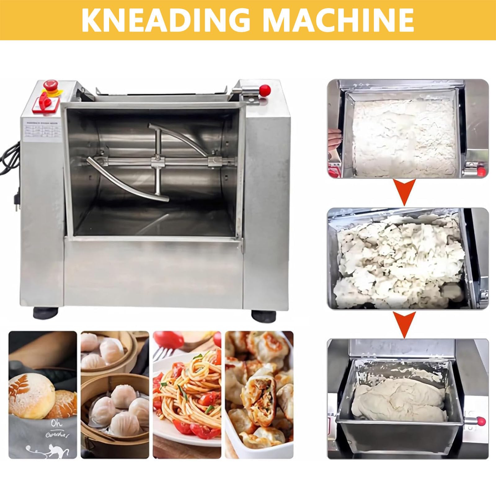 Amasadora Comercial de 15 Kg/25 Kg, Batidora EléCtrica de Harina con Cuenco Inclinado de 90 Grados para Mezclar Masa y Amasar, para PanaderíAs, PizzeríAs y Restaurantes,25kg Dough