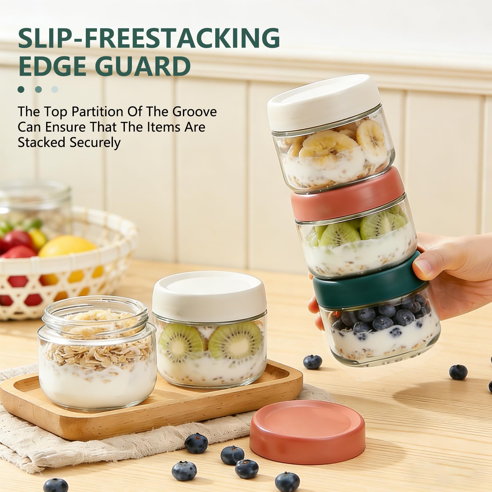 Glass Jars with Lids - 10oz Overnight Oats Containers -6 Glass Jars with Lids - 10oz Overnight Oats Containers -6