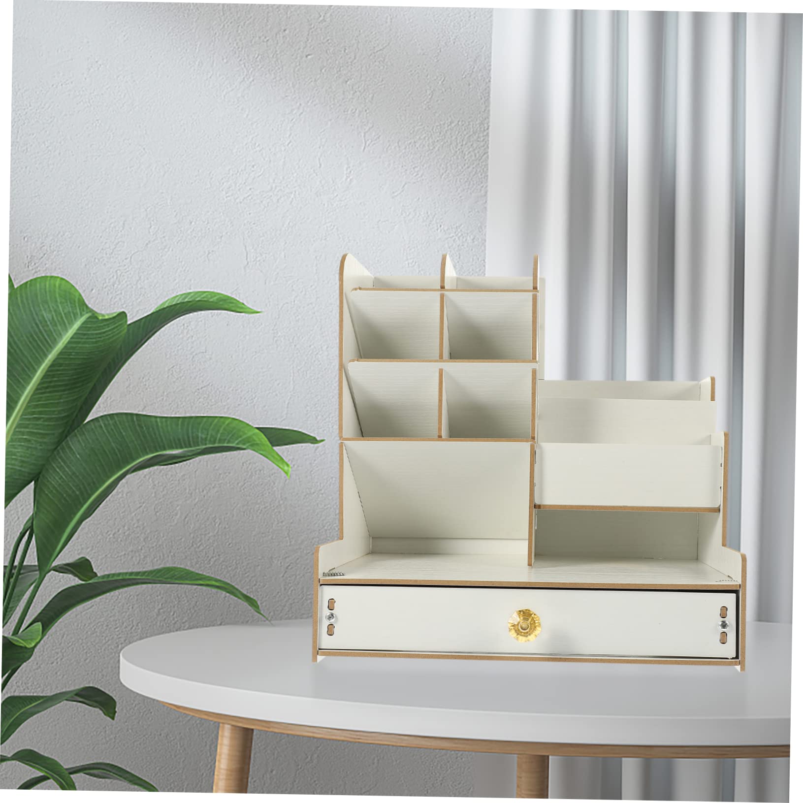 Organizador de Escritorio de Madera Blanco, Caja Multicompartimentos