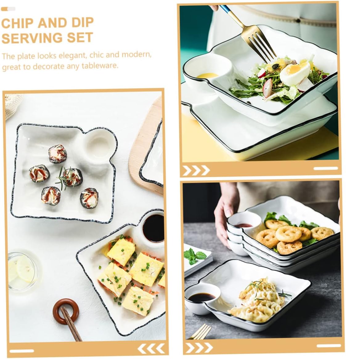 Cabilock 2pcs Ceramic Dipping Dish Set Multifunctional Sushi Plate with Sauce Dish for Dumplings Appetizers and Snacks Elegant Design for Home Use