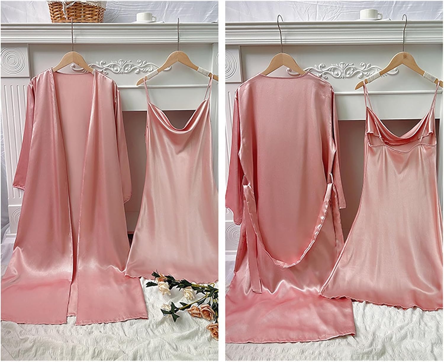 Women's Pajama Set Sexy V Neck Lingerie Tank Nightgown Camisole Slip Dress Sleepwear Robe Casual Loungewear