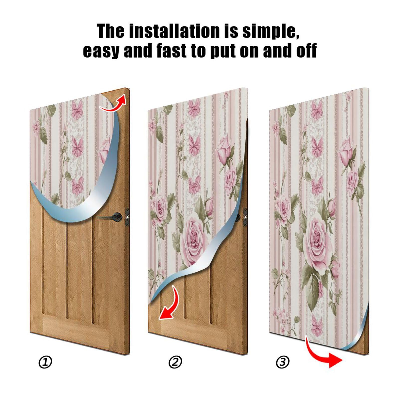 FLildon Ribbon Stripes Roses Pink Door Cover Decoration, Party Accessory Porch Decor for Festive Ornament Room Door Covers 35 x 79 Inch