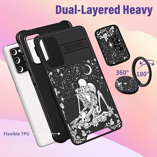 Miniatura 5 de Funermei Funda para Samsung Galaxy S20 FE Funda de esqueleto de calavera linda para mujer, diseño gótico negro espeluznante de flores de terror con