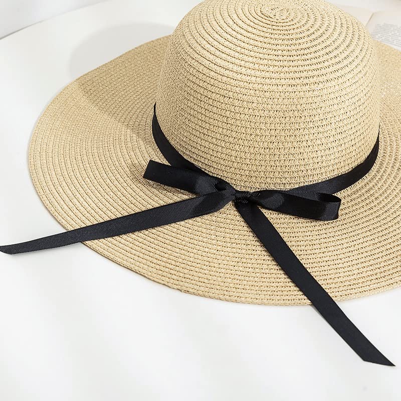 Chapeau de soleil d'été réglable en paille pour femme - Capeline de plage avec nœud élégant - 4