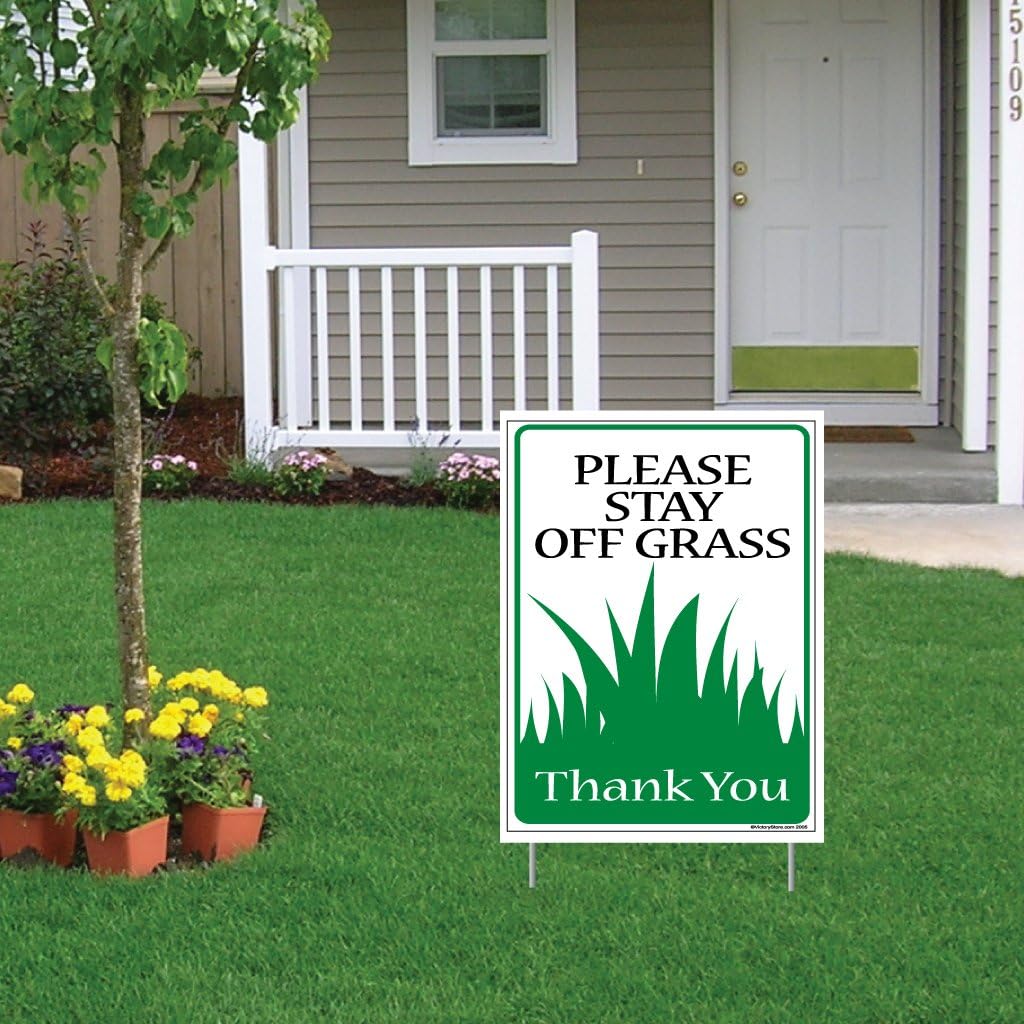 VictoryStore Yard Sign Outdoor Lawn Decorations -"Please Stay Off The Grass" Yard Sign 18 inches X 24 inches with 2 Short Stakes