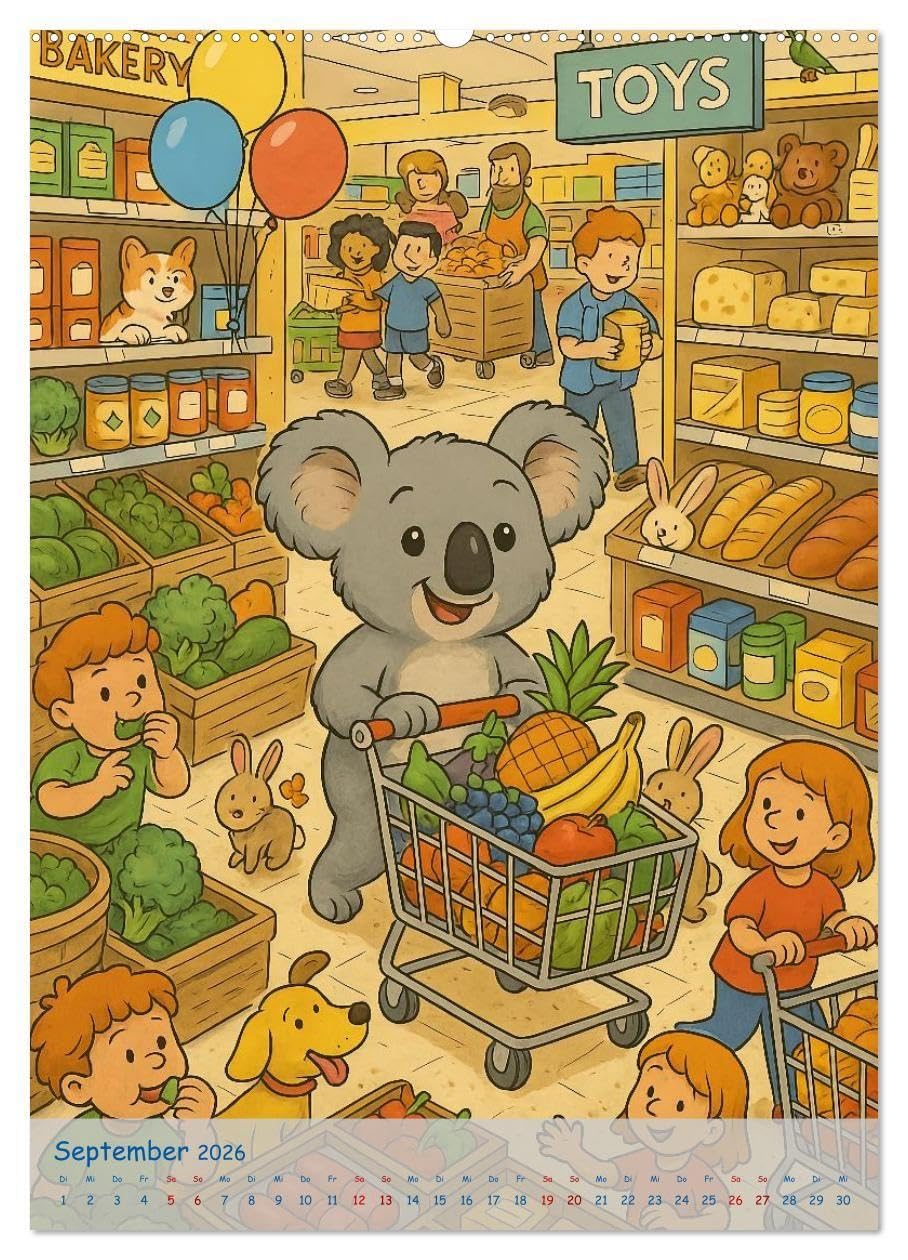 Koalas Wimmelwelt ein Jahr voller Wimmelspass! (Wandkalender 2026 DIN A2 hoch), CALVENDO Monatskalender: Der liebenswerte Koala erlebt jeden Monat ein ... Groß und Klein begeistern. (CALVENDO Spass)