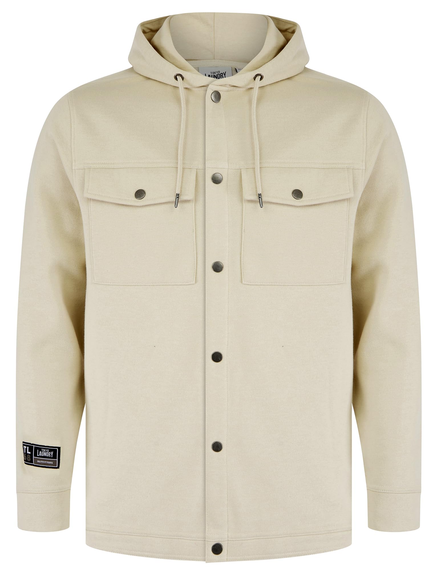 Tokyo Laundry Men's Stone Phantom Hooded Brushback Fleece Overshirt Jacket In L