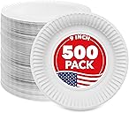 Stock Your Home 9-Inch Paper Plates Uncoated, Everyday Disposable Plates 9" Paper Plate Bulk, White, 500 Count
