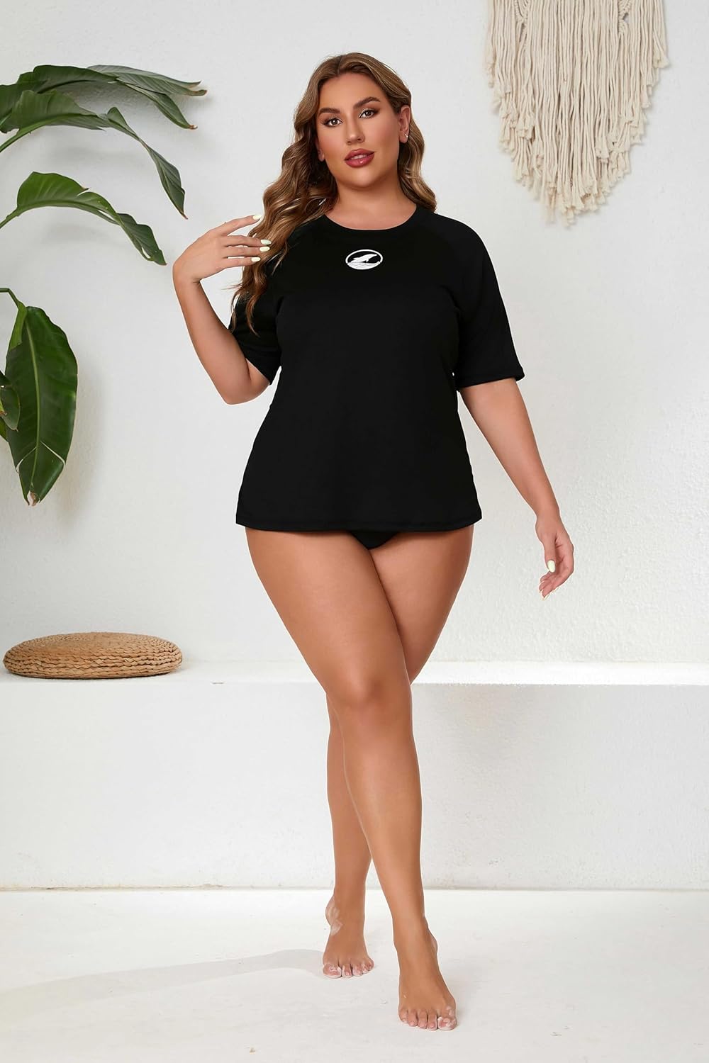 Halcurt Women's Plus Size Short Sleeve Rash Guard Swim Shirt with Built in Bra UPF50+ Lightweigt Swimsuit Top