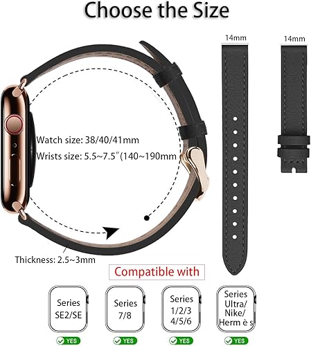 Miniatura 2 de Slim Leather Bands Compatible with Apple Watch 38mm 40mm 41mm 42mm 44mm 45mm 49mm Replacement Genuine Leather Strap for iWatch Series Thin Watch