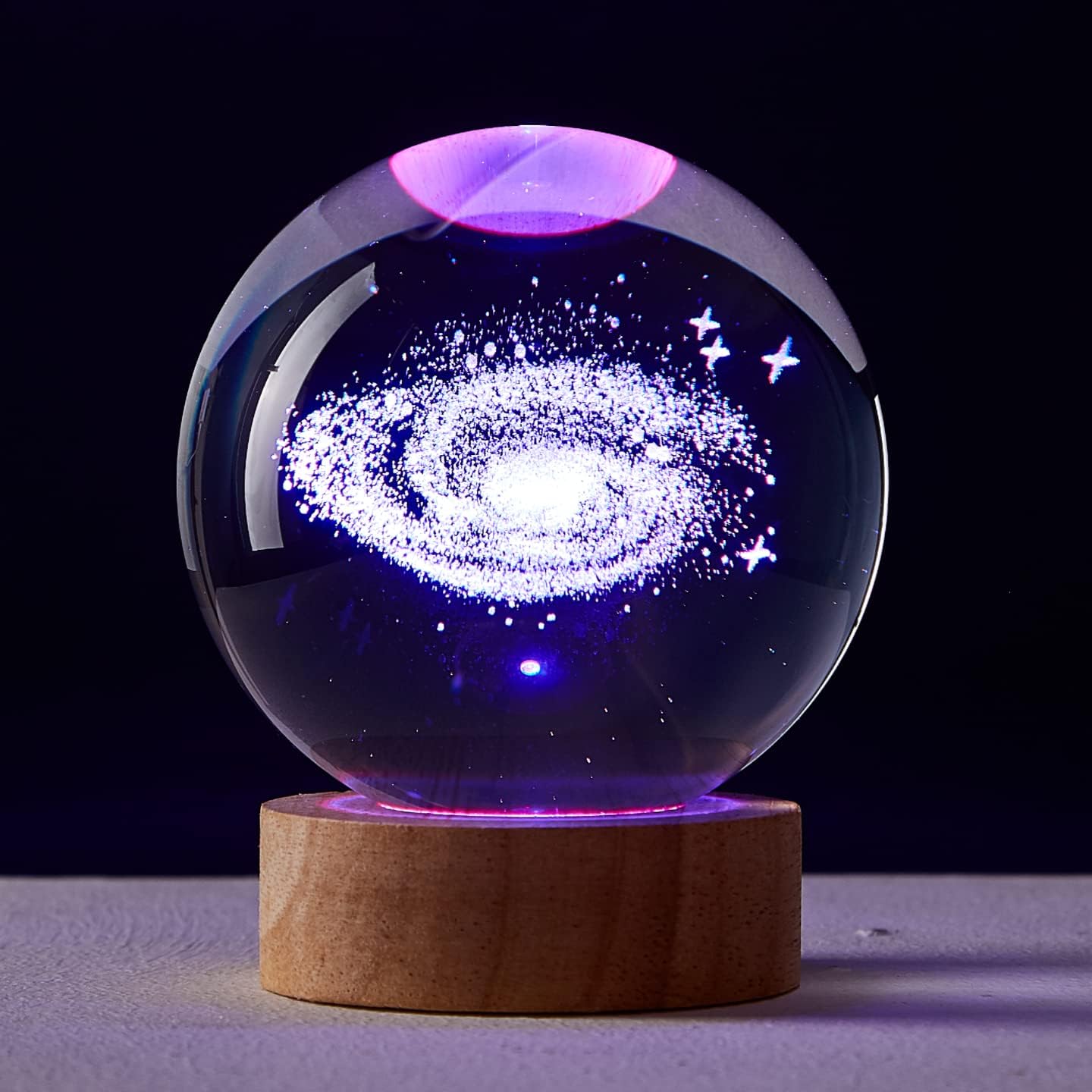 3.15 inch Galaxy Crystal Ball lamp,3D Solar System Crystal Ball Night Light with Wooden Base,16 Colors Change with Remote Control,Clear Glass Planet Light,Birthday Gift for Friends (Galaxy)