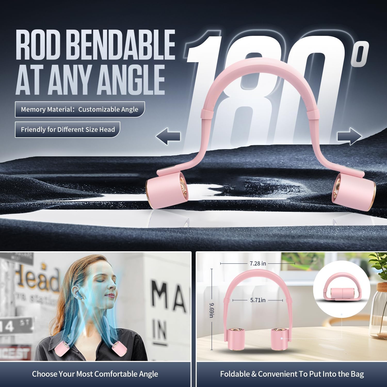 Aroma Neck Fan Waist - Personal Portable 4000mAh USB-C Recargable Battery Powered Clip on Pocket Fans Cooling Gift for Men & Women, 3 Speeds Adjustable (2, Pink)