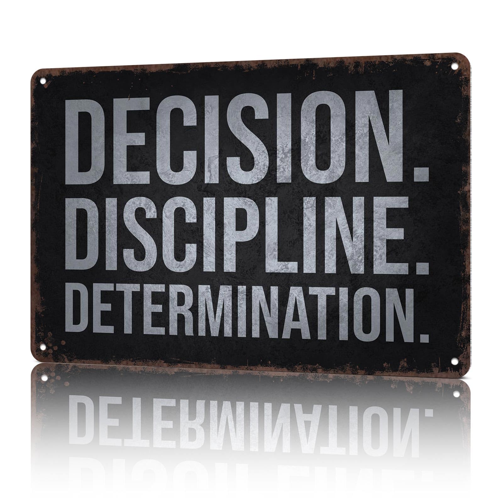 KWQDOZF Vintage Signs Poster Inspirational Metal Wall Art Discipline Determination for Office Dorm Room Bar Garage Decor 8X12inch