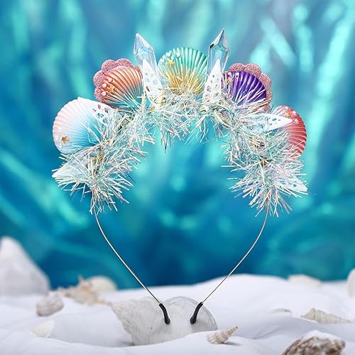 Campsis Diadema de concha, diadema de sirena, accesorios para el cabello Quarutz Ctystals, accesorios para fiestas de cumpleaños, playa, rave,