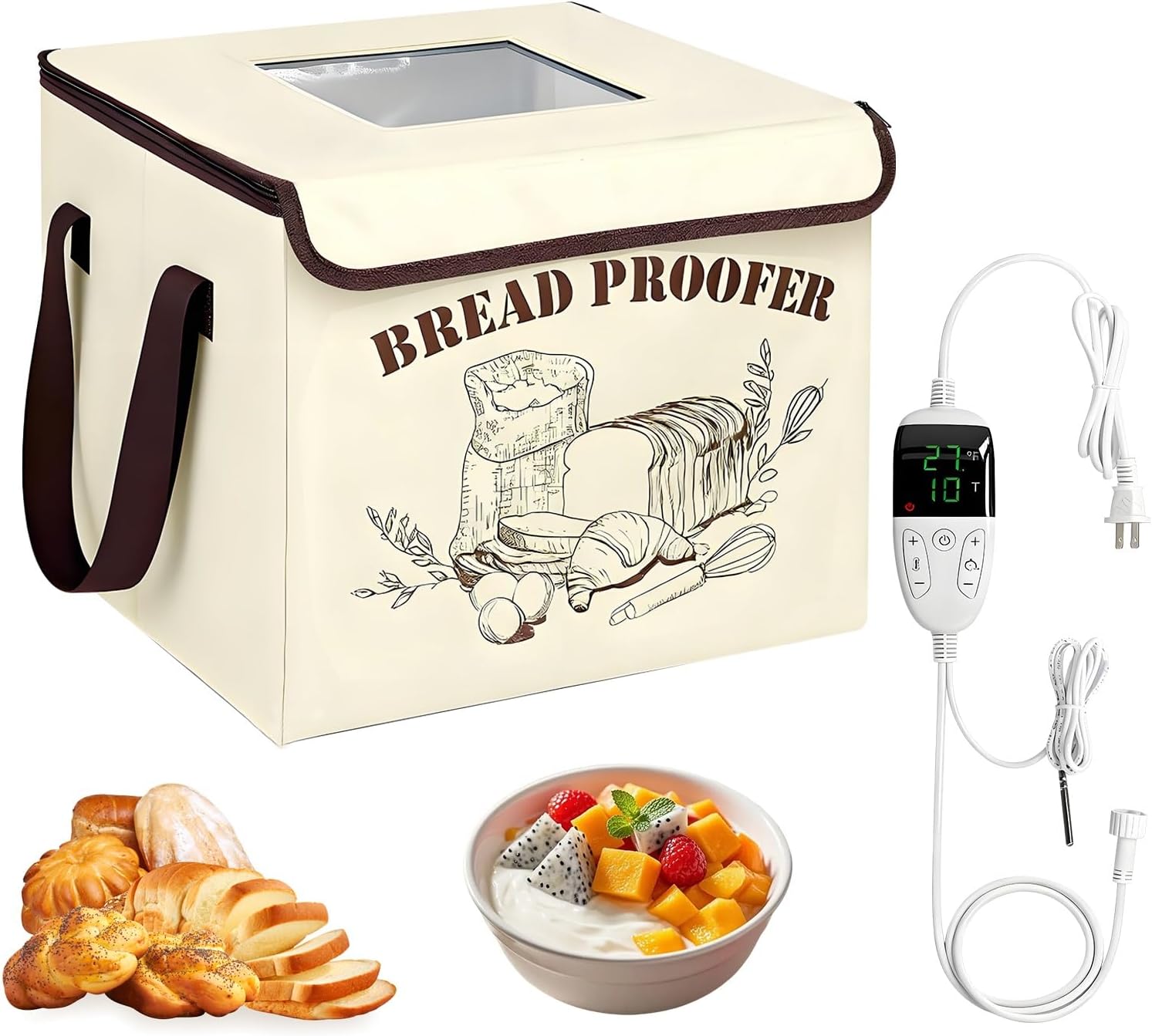 Bread Proofing Box with 50-113℉ Temp Control & 1-12H Timer, Foldable Dough Proofer with Metal Rack, Proofing Box for Sourdough, Bread Baking, Pizza, Yogurt, Kombucha, Space-Saving & 5-Layer Fabric