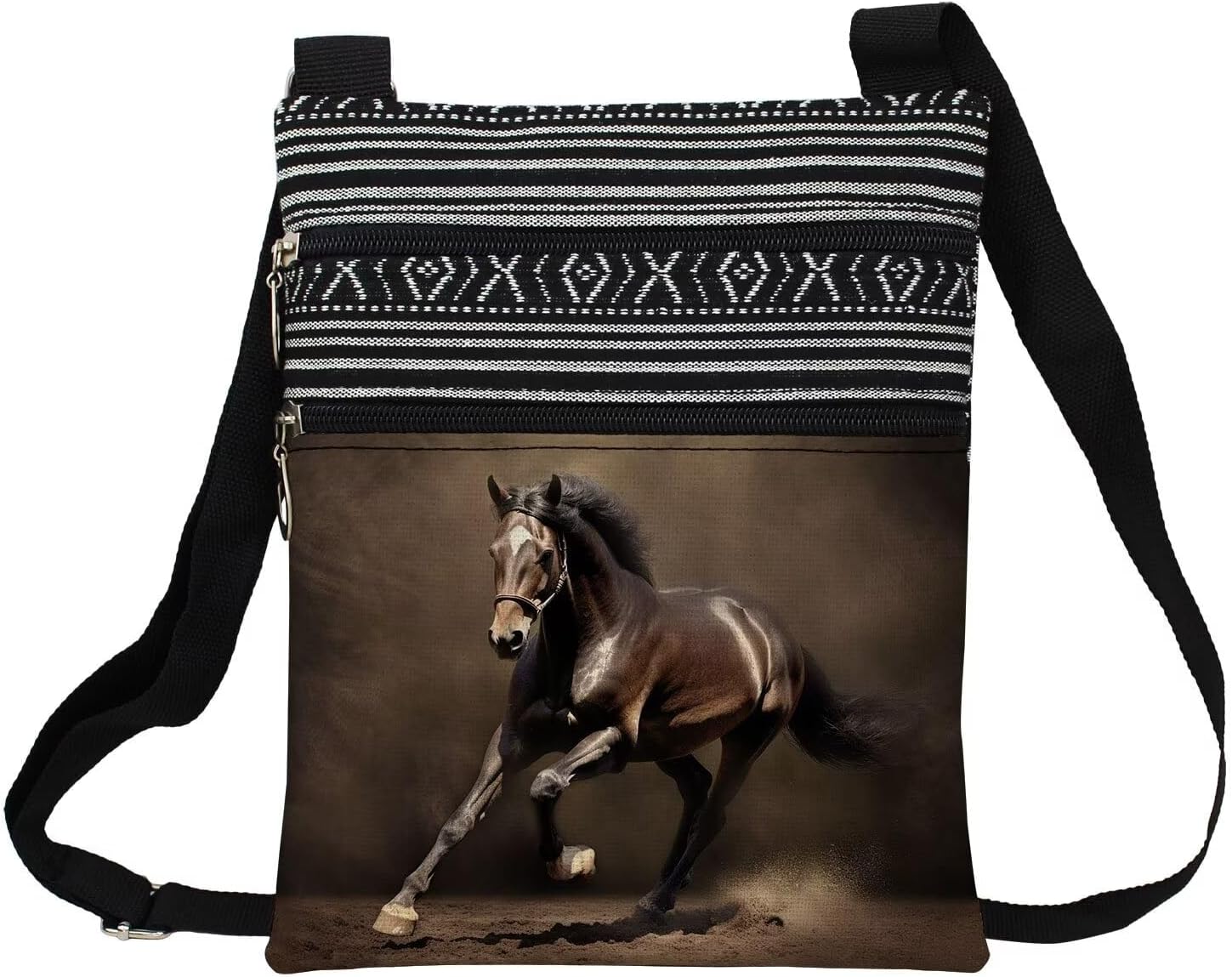 Horse Messenger Bag Small Ethnic Pattern Printed Adjustable Strap Crossbody Zipper Bag Horse Phone Bag Wallet Cute Shoulder Handbag for Women, Horse