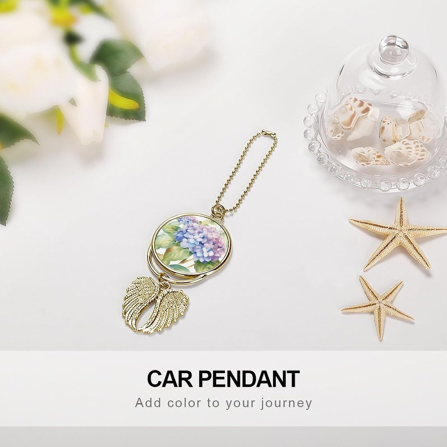 Hydrangea Watercolor Guardian Angel Car Charm for Rear View Mirror image 4
