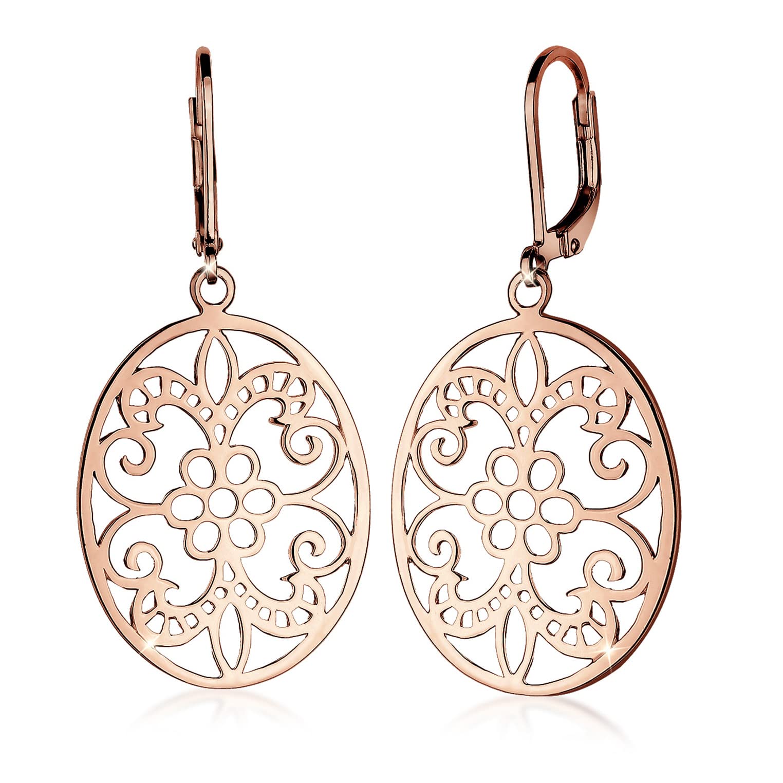 Elli Women Genuine Jewellery Earrings Dangle & Drop Ear Ornament 925 Sterling Silver Gold Plated Rose