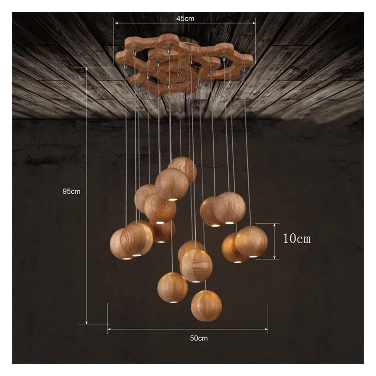 Żyrandol, nowoczesny żyrandol kulowy z litego drewna do jadalni/salonu 7/10 głowic V-intage lampa wisząca do sufitu LED przedpokoju/restauracji (10 głowic z drewna) Beauty Comes