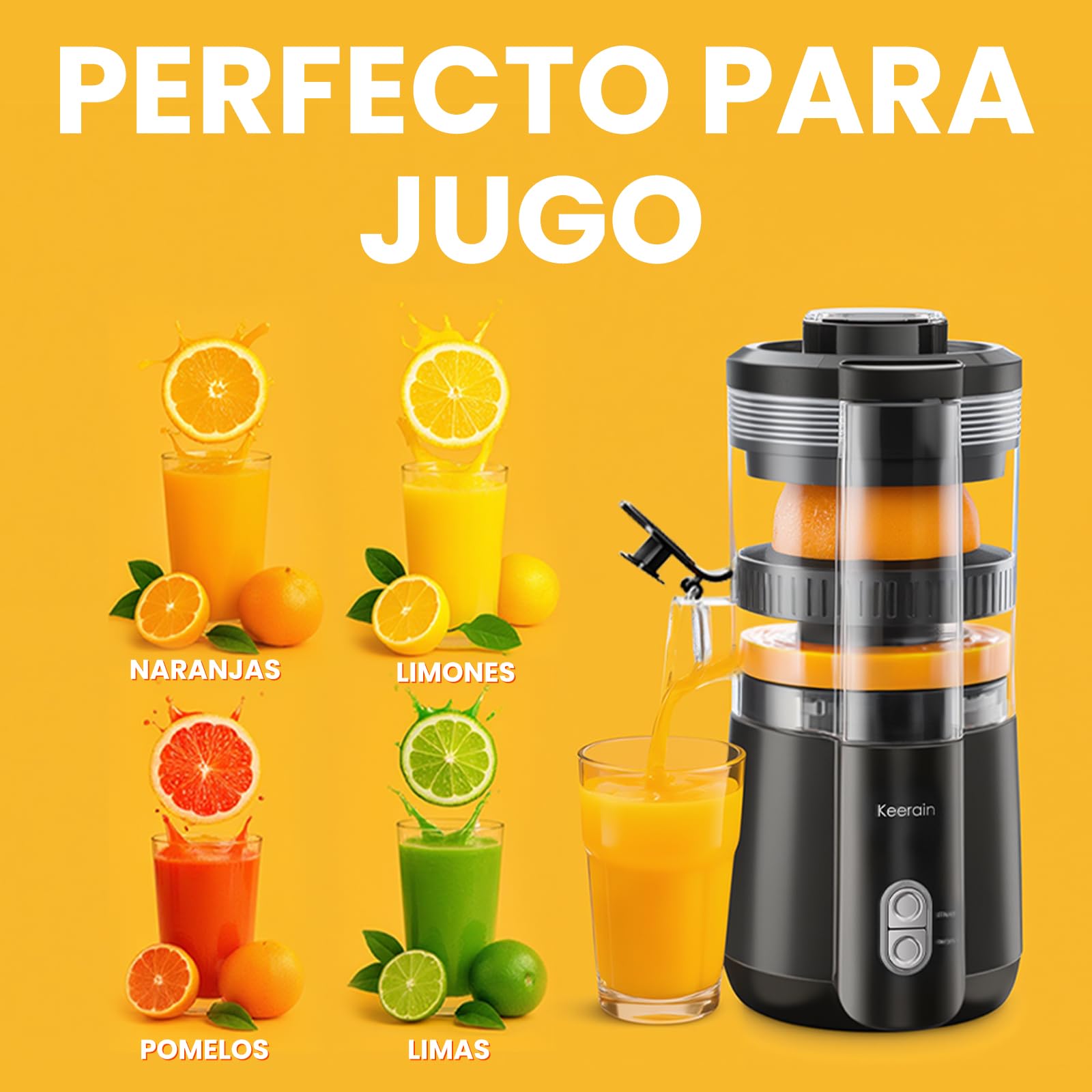Keerain Exprimidor de Naranjas Eléctrico, Exprimidor Automático 100W, para Naranjas, Limas y Limones
