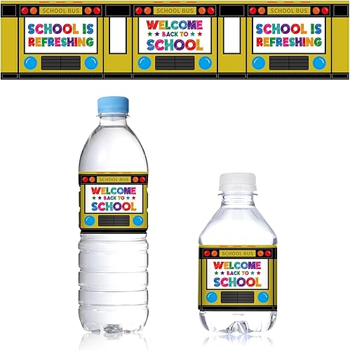 D24TIME Etiquetas decorativas para botellas de agua de regreso a clases, 24 unidades, etiquetas impermeables para botellas de agua para el primer