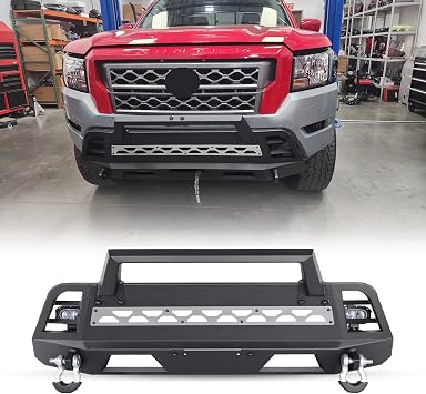 WOLFSTORM Front Bumper Fit for Nissan Frontier 2022-2024, Heavy Duty Mid-Width Front Bumper and Bull Bar, Steel Bumper with Micro Texture Black & Silver Powder Coat