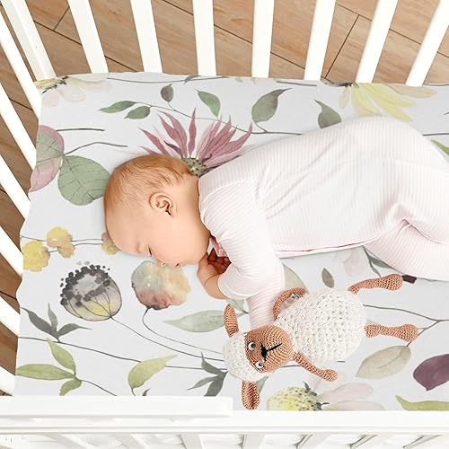 Miniatura 8 de Kigai Fitted Crib Sheet for Boys & Girls Watercolor Flowers Soft Breathable Unisex Baby Sheets for Standard Crib and Toddler Mattresses 39 x 27 in