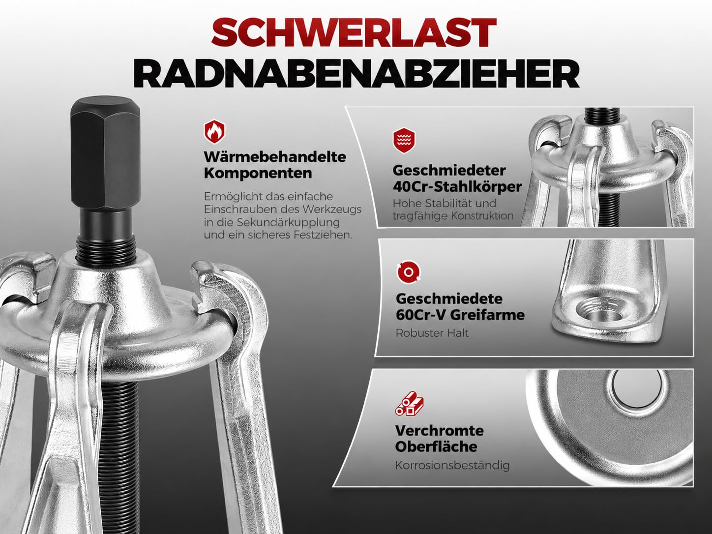 BILITOOLS Radnaben Bremstrommelabzieher, 3-armig Lochkreis bis 203 mm