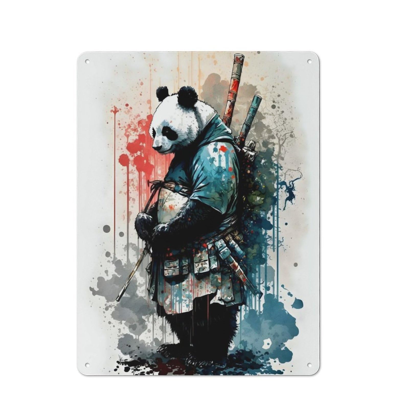Junmoney Watercolors Panda 2 Retro Metal Plaque 40X30cm For Lounge Or Reading Corner, Winter Wall Decor For Reading Corner Decorators