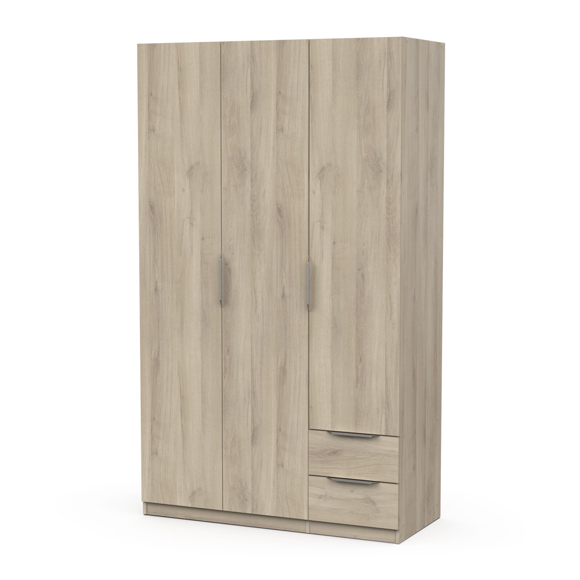 Armoire Dressing avec Penderie Moderne 3 Portes 2 Tiroirs 4 Niches – Coloris Chêne Kronberg - 119,4 x 51,1 x 203 cm