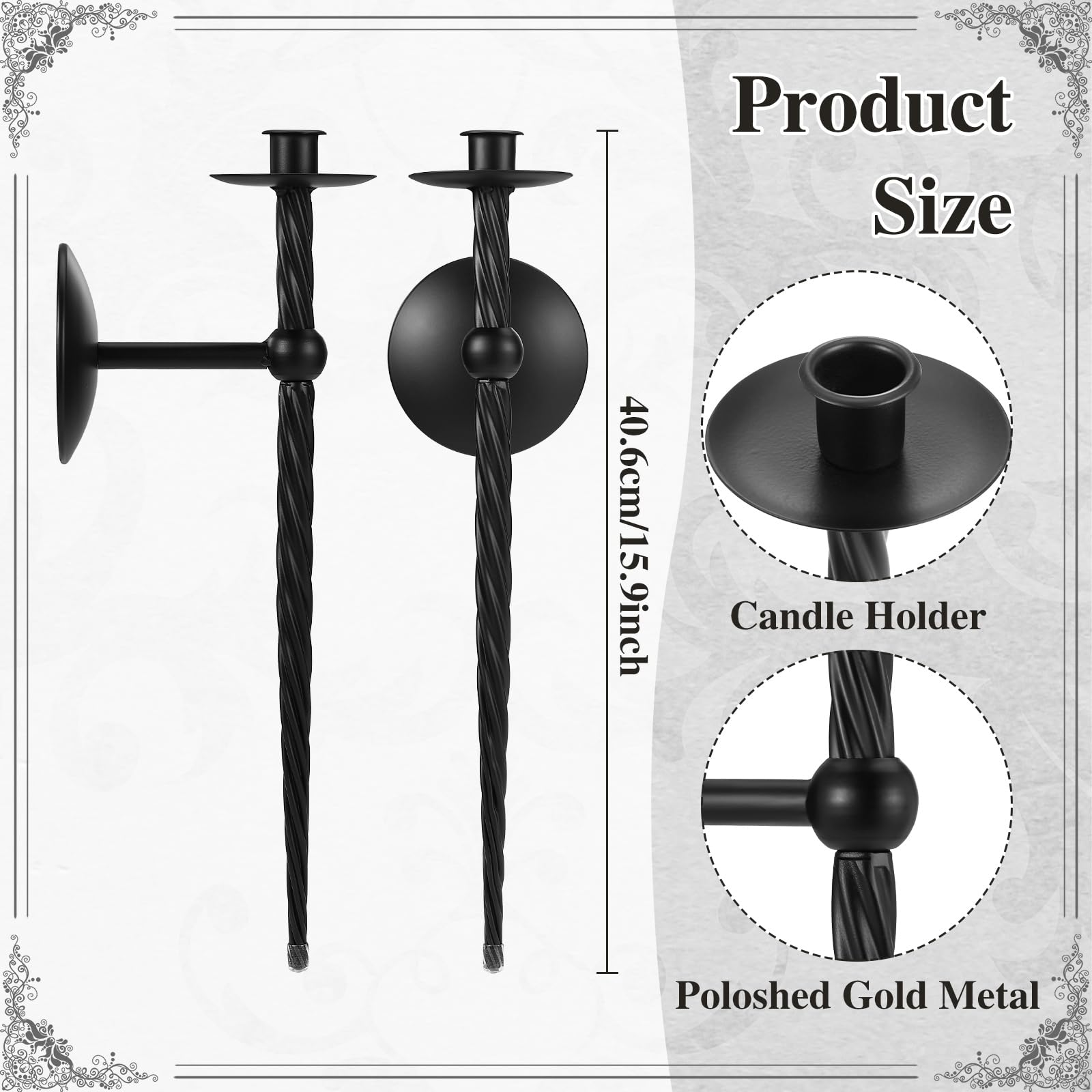 Juego de 2 candelabros de pared - Portavelas de metal trenzado grande (16 pulgadas) para decoración elegante en el comedor, sala de estar, oficina y baño
