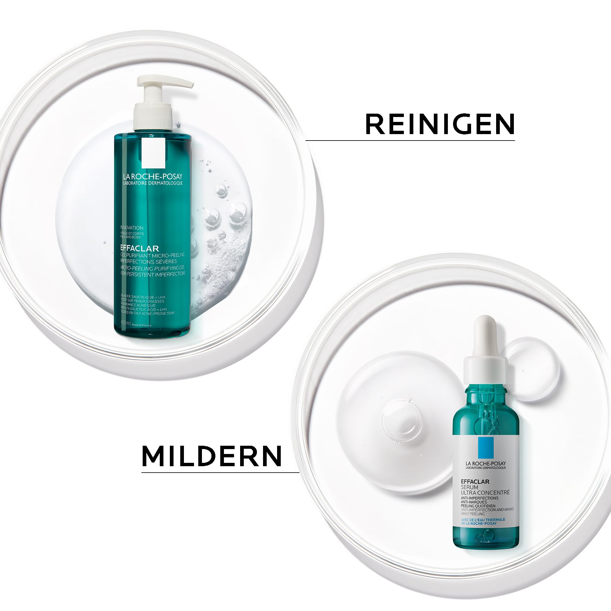 La Roche Posay Effaclar Set mit Mikro-Peeling Reinigungsgel & Peeling-Serum, Pflegeset zur Milderung von Unreinheiten, Reinigung und Glättung, Für fettige, zu Akne neigende Haut, 400ml + 30ml