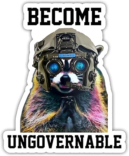 Milleyz Become Ungovernable Raccoon - Calcomanías de mapache, calcomanías divertidas, calcomanías de animales, lindas calcomanías, calcomanías de