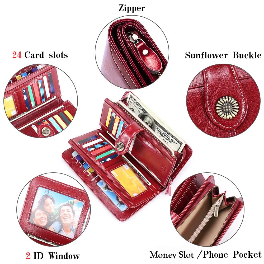 SENDEFN Portefeuille Femmes Portefeuille en Cuir Grande Femme Embrayage Protection RFID bloquant Grande capacité Long Portefeuille avec 24 emplacements pour Cartes et Bracelet Portefeuille
