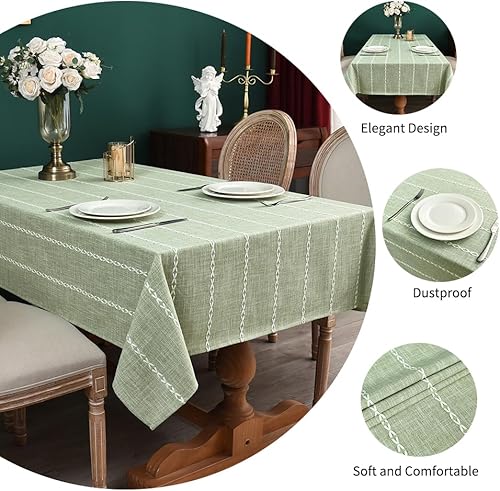 Miniatura 4 de Zobesta Mantel cuadrado color verde salvia de 53 x 53 pulgadas, mantel de lino de algodón para mesas cuadradas, mantel de mesa de comedor para