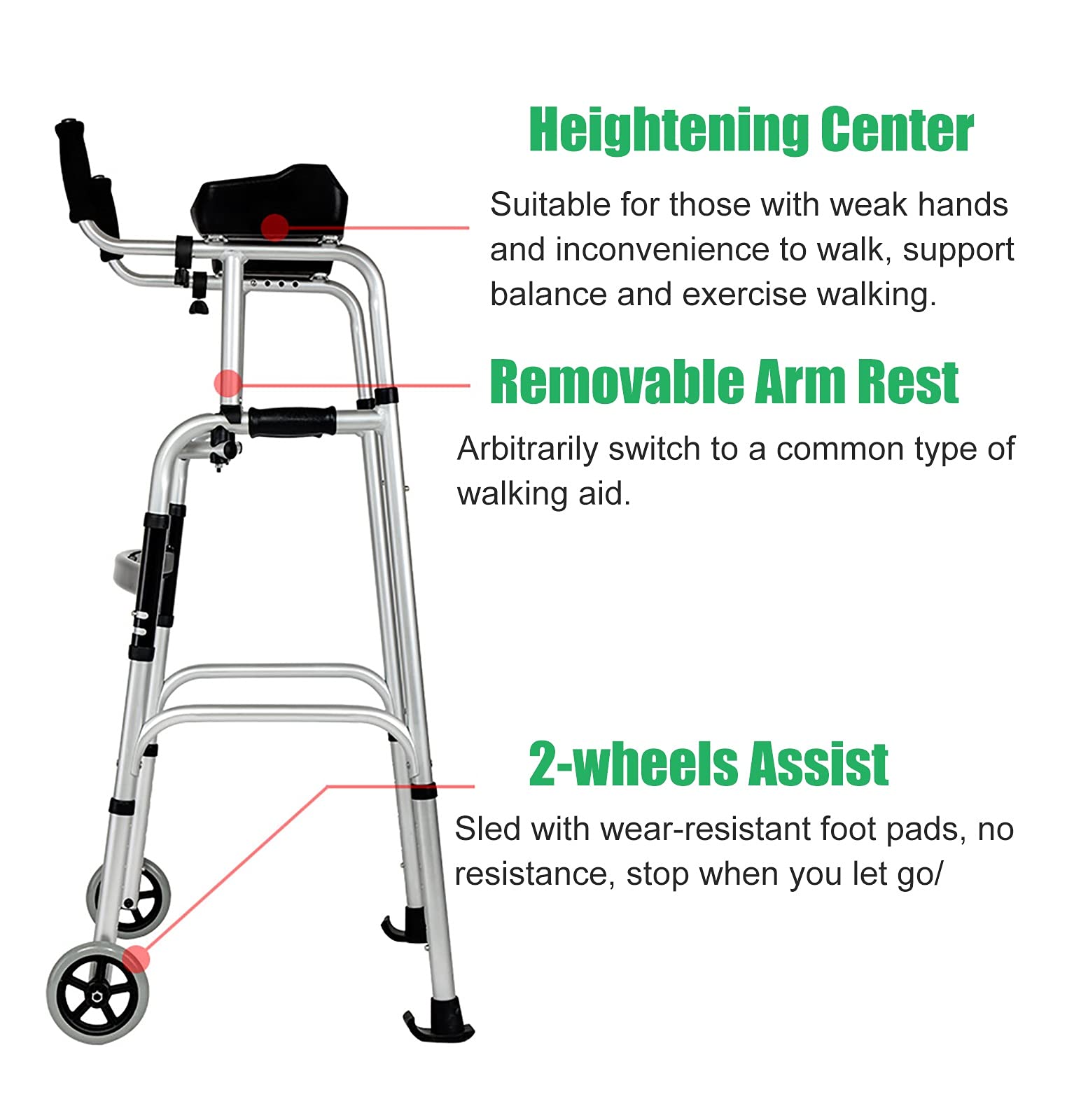 Andador con ruedas con asiento, plegable, ligero, con almohadilla for reposabrazos, andador portátil con ruedas for personas mayores, ayuda for caminar de aluminio de gran potencia
