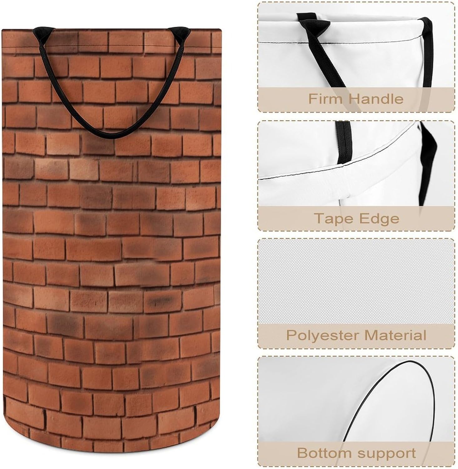 Red Brick Wall Texture Laundry Hamper Large Laundry Basket Freestanding Dirty Clothes Basket Laundry Bag Collapsible Washing Bin Portable Clothes Hamper with Handles for Daily Use