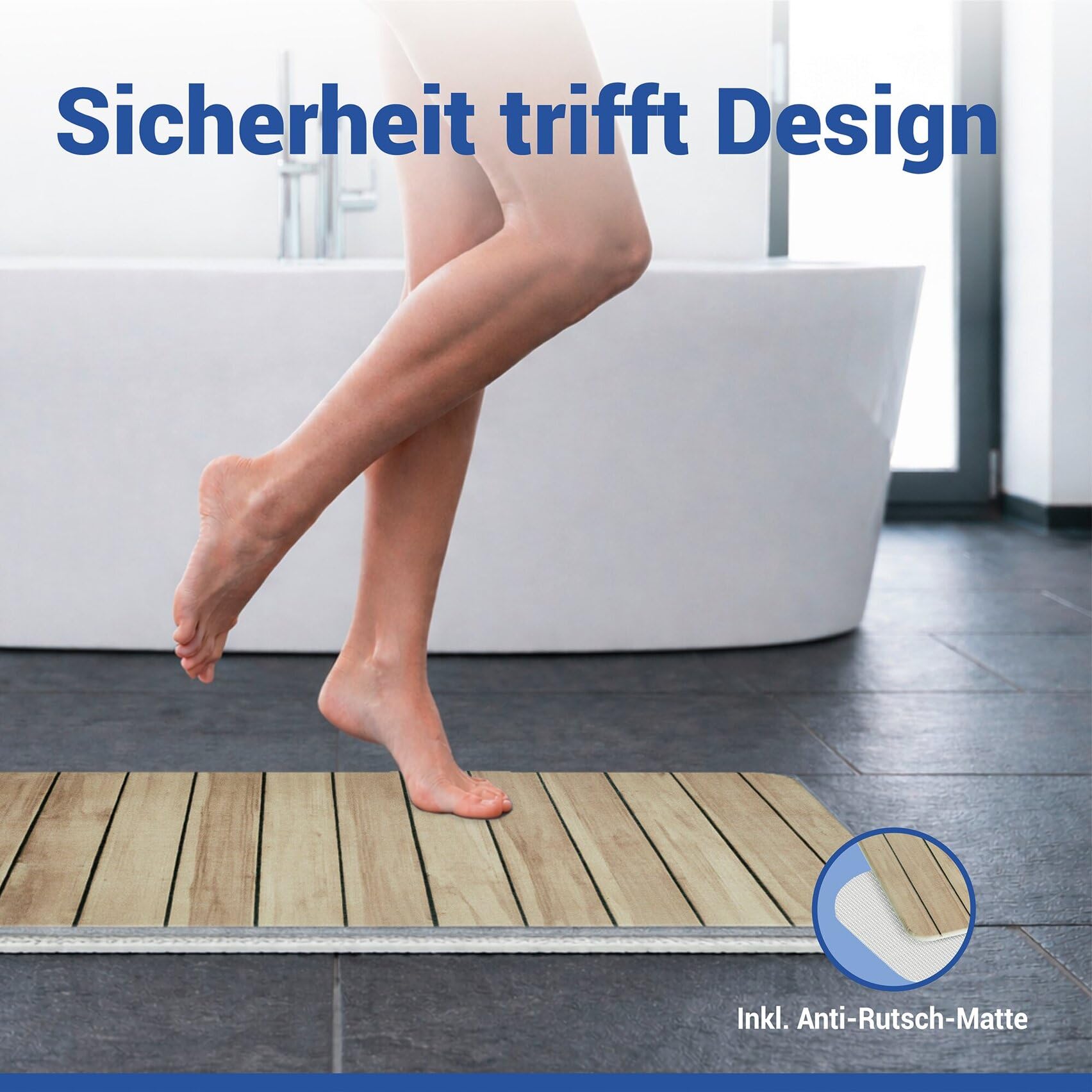 WENKO rutschfeste Badematte Mod. Lepiana, schnelltrocknender Badvorleger aus Diatomit (Kieselgur), stark wasserabsorbierend, saugfähiger Duschvorleger, beige