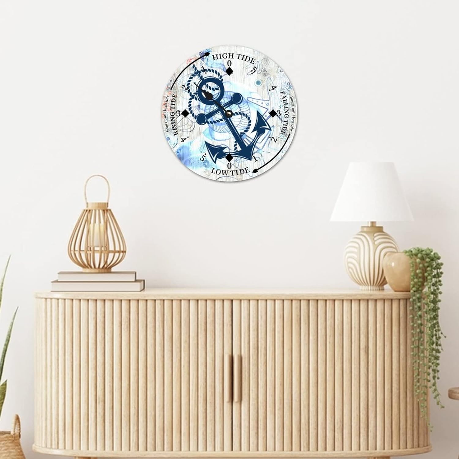 Vintage Ocean Anchor Wood Tidal Clock Ocean Time Coastal High Tide Low Tide Clock Rustic Wooden Nautical Tide Movement Vintage Decor for Beach House Kitchen Wall Art 15 Inch