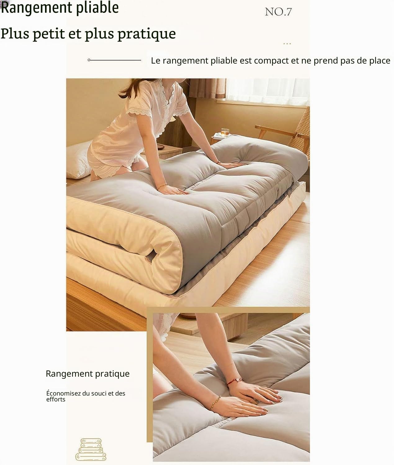 Futon-Tatami Japonais Pliant, Matelas Rembourré, Épais, Lit De Sol en Rouleau, Surphaet Antidérapant pour Chambre Conviviale, Dortoir D'étudiants (150 * 200cm)
