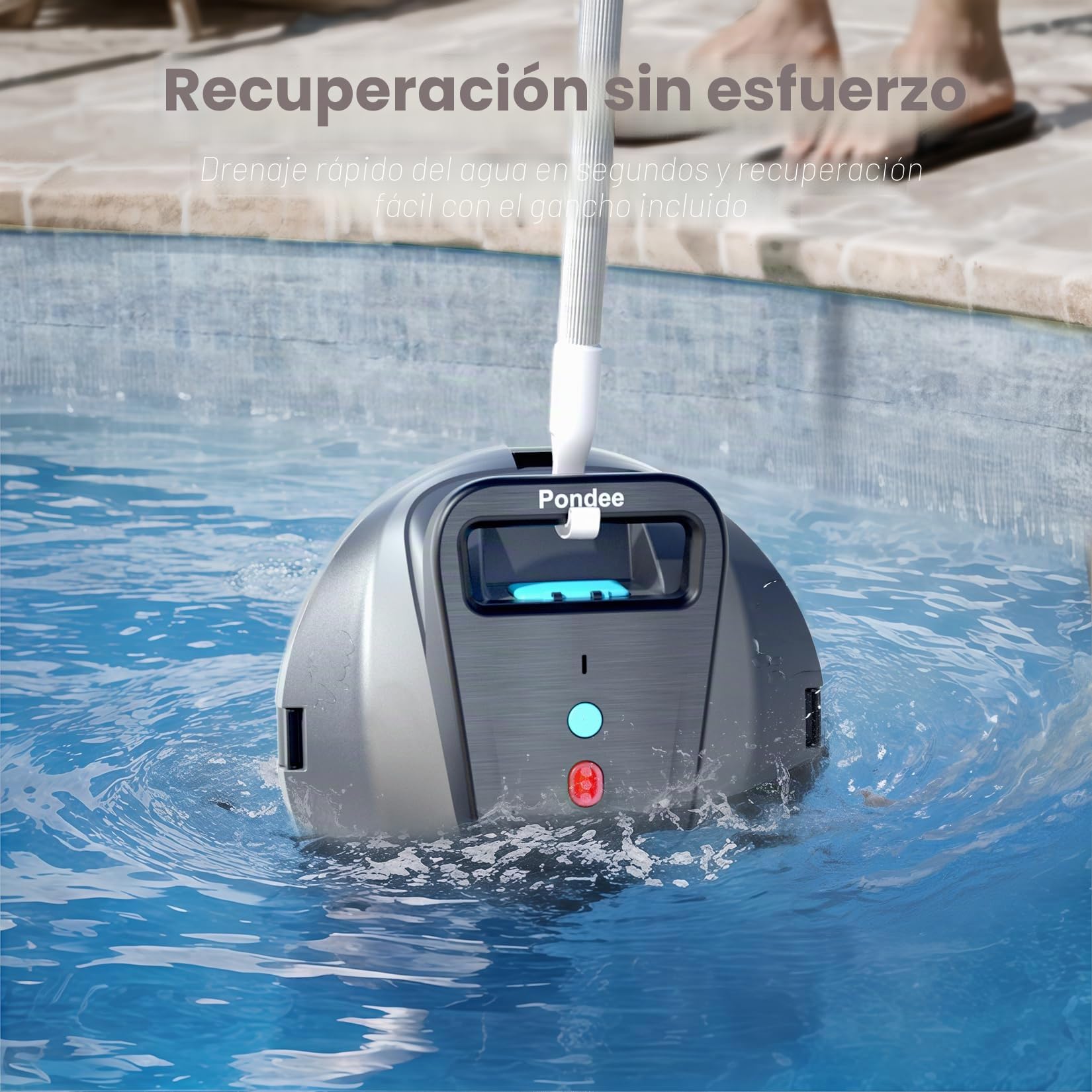 (Upgrade 2026) Pondee X1 Robot Limpiafondos Piscina Sin Cable Fondo Plano, Aspiradora 120 Min Autonomía, Auto-Parking, Carga Rápida 2,5h, para Piscinas Desmontables y Enterradas hasta 80 m²