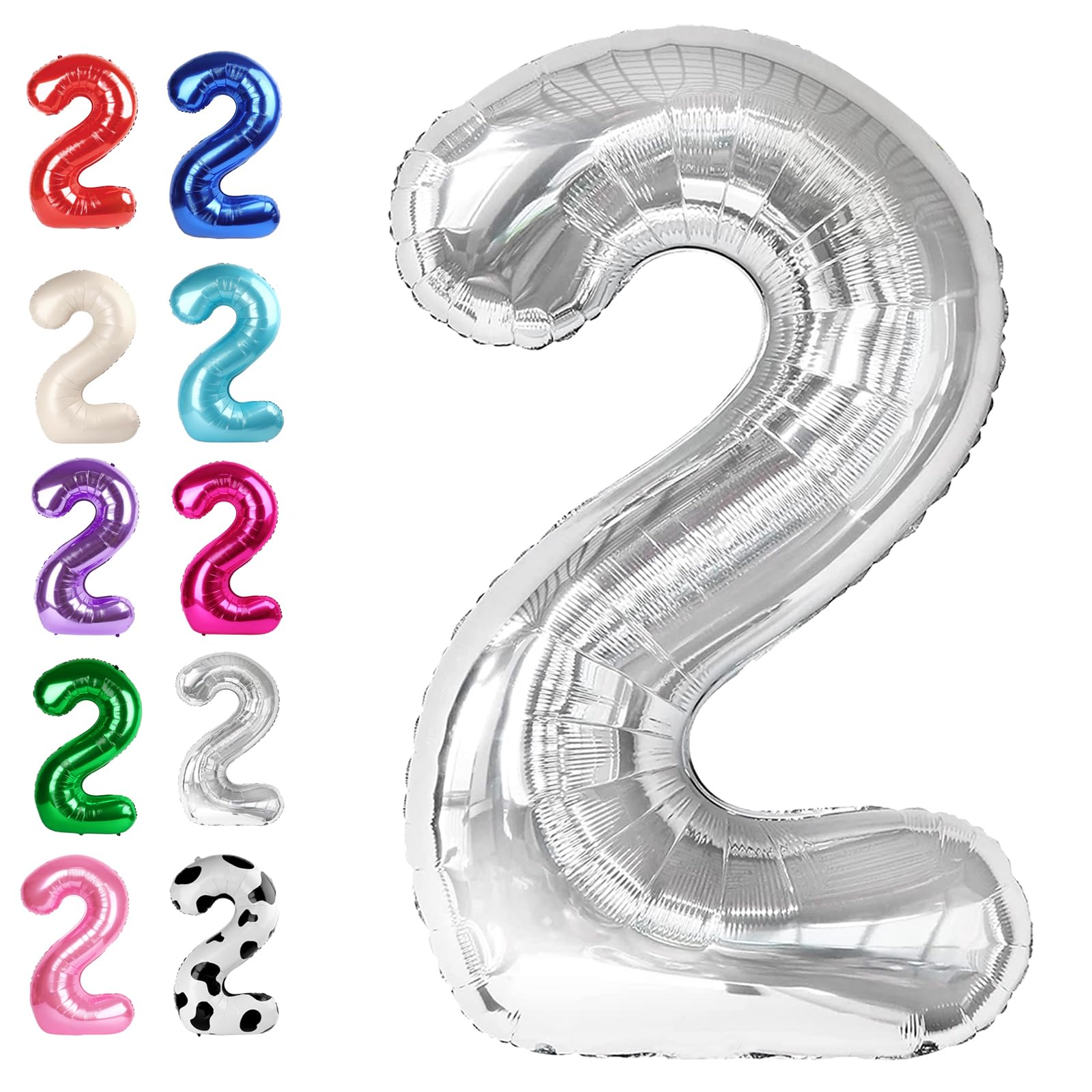 40 Inch Big Silver Number 2 Balloon Birthday Decoration, Number 2 Helium Balloon 12 20 22 23 24 26 28 32 42 Celebration, Boy Girl Baby Anniversary