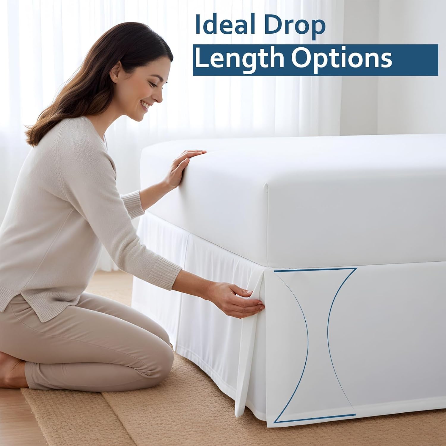 Box Pleated Styling Dust Ruffled Easy Fit Tailored Drop, Luxury Bedding Wrinkle, Fade, Stain Resistant 1800 Ultra-Soft Microfiber Box Pleated Bed Skirts Queen 25 Drop, White Solid
