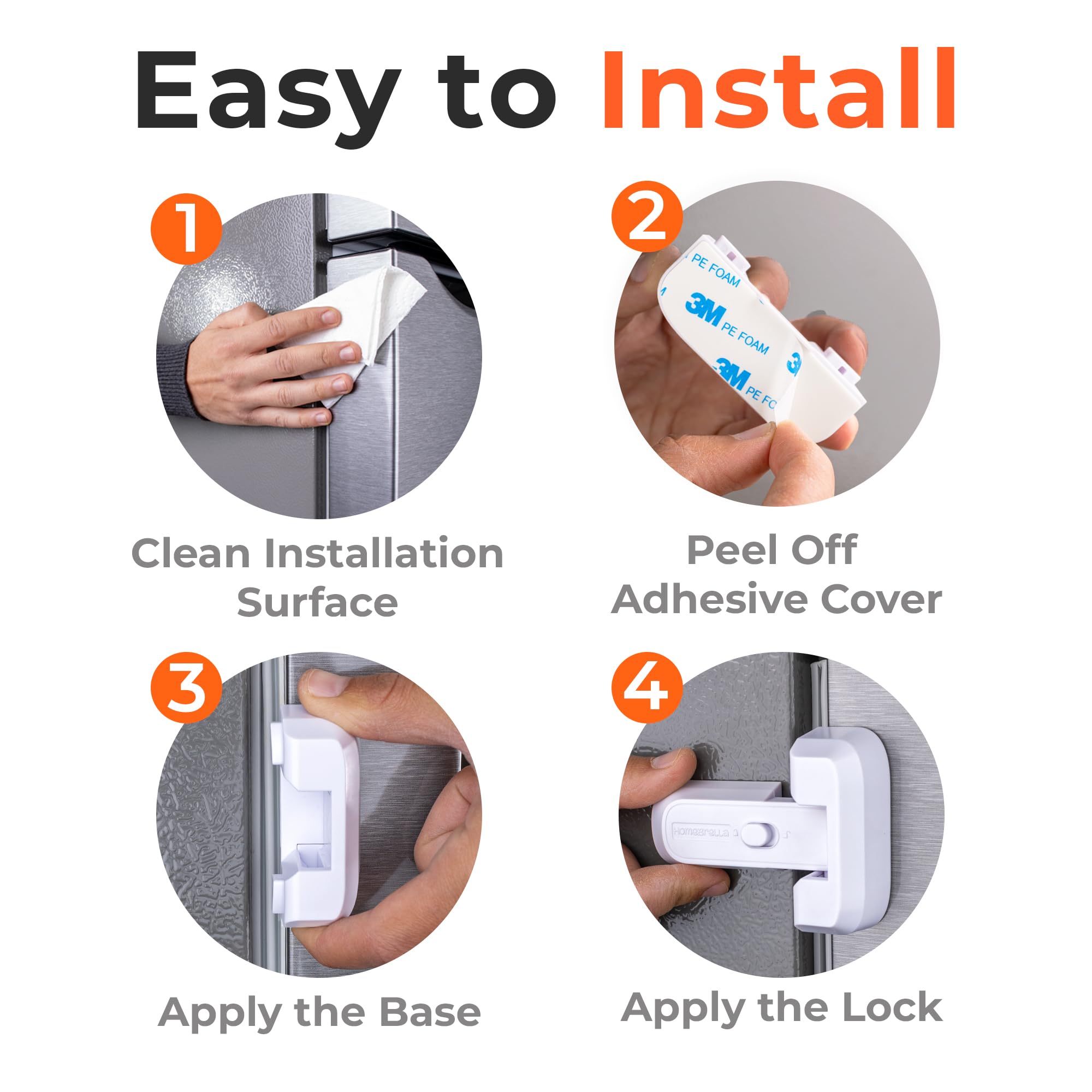 Paquete de 2 cerraduras para nevera a prueba de niños con adhesivo, no requiere herramientas, cerradura de refrigerador para niños, pestillo de congelador para mantener la puerta cerrada, para niños