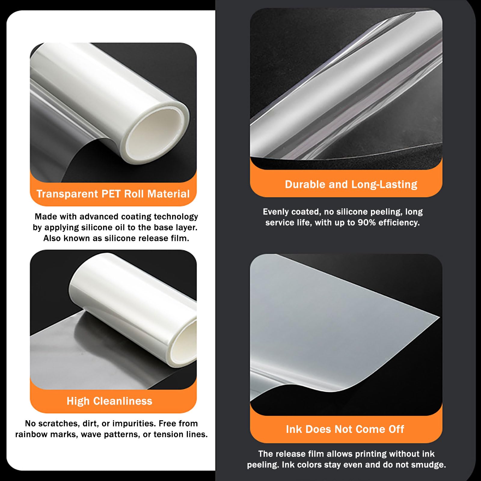Klare PET-Folie, 0,05 mm, transparent, hitzebeständig, for Transfer, Druck, Laminierung, Bastelarbeiten, Verpackungen und DIY-Projekte(1.25mx100m)
